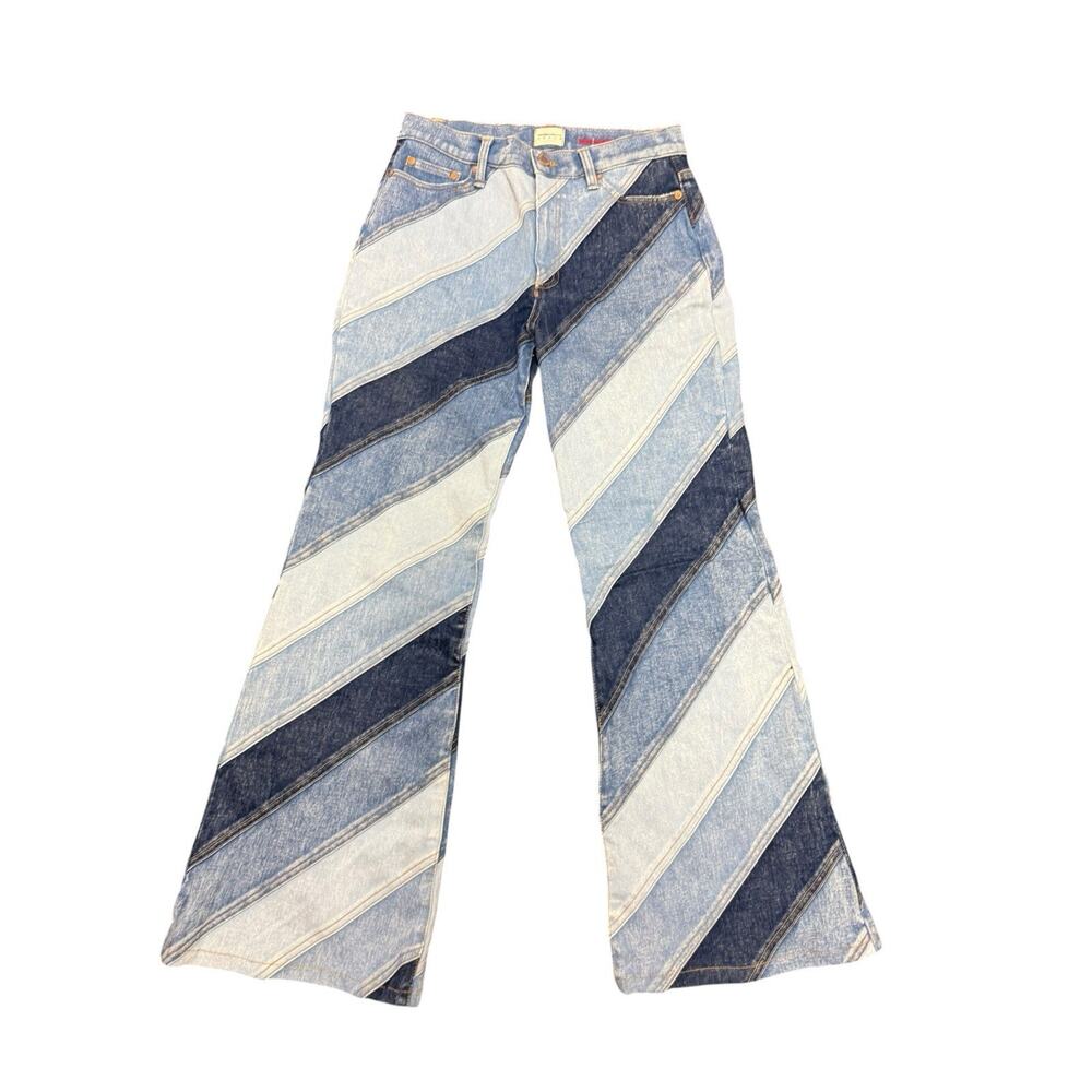 Alice + Olivia Beautiful Indigo Twirl Patchwork Flare Jeans Size 29 $495 - Picture 2 of 10